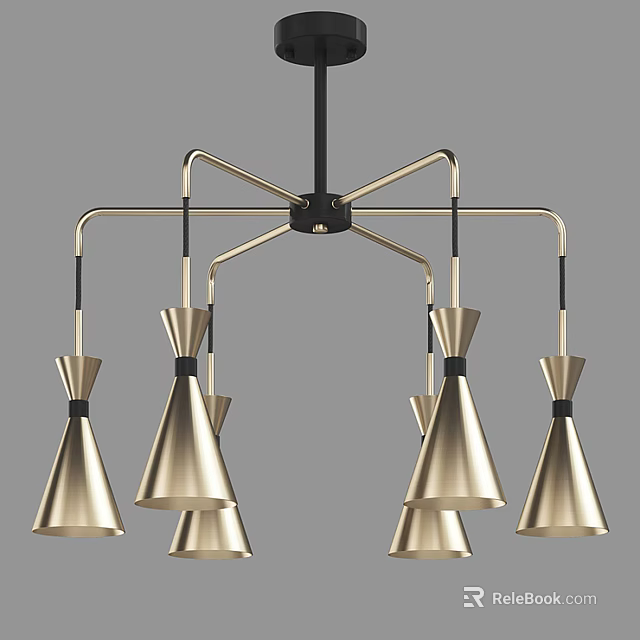 Modern Chandelier With Conical Metal Shades And Sleek Black Brass Structure 3d model 