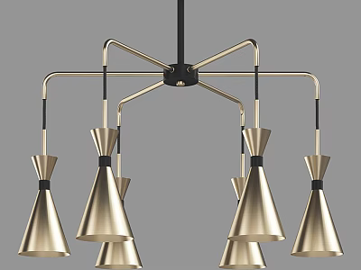 Modern Chandelier With Conical Metal Shades And Sleek Black Brass Structure 3d model