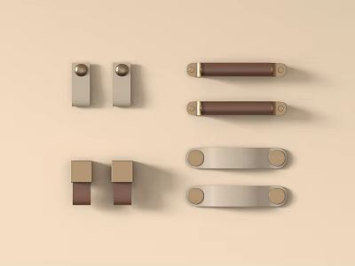 Modern Cabinet Handles Featuring Various Designs And Metal Leather Details 3d model