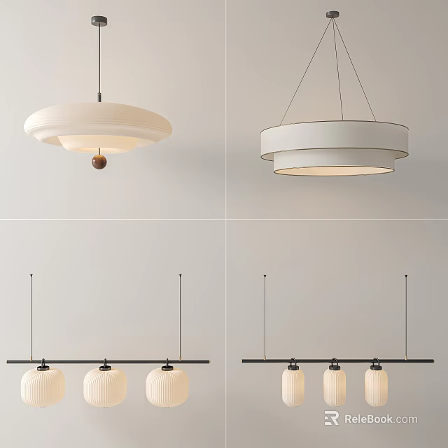 Modern Minimalist Pendant Lights Featuring White Circular Linear And Unique Design Styles 3d model