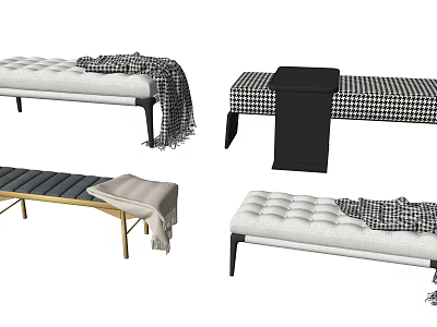 Various Stylish Ottoman Designs With Upholstered Seats Checkered Patterns And Metal Legs 3d model