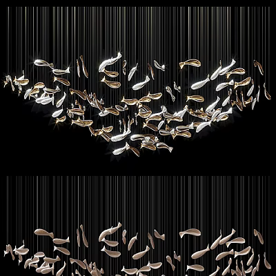 Modern Gold Metal Fish Shaped Chandelier For Interior Decoration Hanging Design 3d model