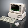 Vintage Computer System With Monitor Keyboard Mouse And Green