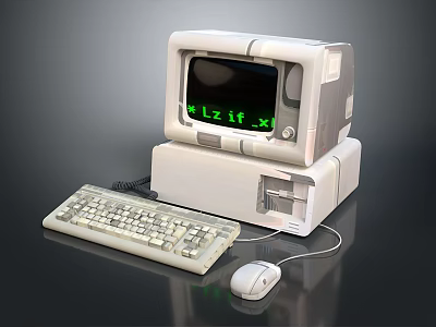 Vintage Computer System With Monitor Keyboard Mouse And Green 3d model