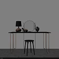 Modern Dressing Table With Black Countertop Gold Legs Round Mirror Black Stool And Cosmetics
