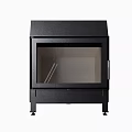 Modern Black Fireplace With Glass Door And Metal Frame Stand Legs
