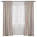 Beige Fabric Curtains With Sheer Layered Design For Window Decoration