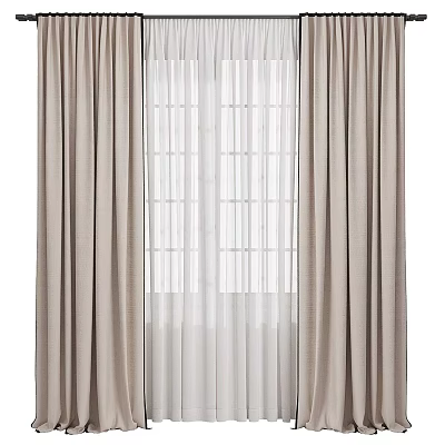 Beige Fabric Curtains With Sheer Layered Design For Window Decoration 3d model