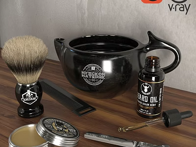 Men's Shaving Accessories Set With Brush Ceramic Bowl Oil Cream And Razor 3d model