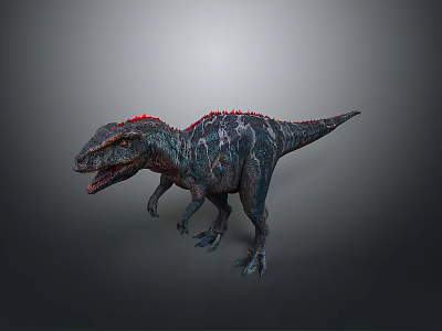 Realistic 3D Rendered Dinosaur Model With Red Spines And Colorful Skin 3d model
