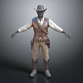 Game Movie Character In Cowboy Hat Brown Vest White Shirt Bullet Belt And Boots