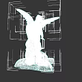 Game Movie Character Angelic Figure With Wings Holding Staff In Kneeling Pose On Stone Base