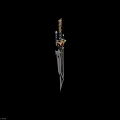 Ornate Mythical Sword With Twisted Colorful Hilt Golden Accents And Red Gemstone Engraved Blade