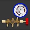 Brass Pressure Control Device With Blue Dial Gauge And Red Knob