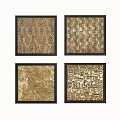 Gold And Black Abstract Paintings With Geometric Patterns And Textured Surfaces In Frames 3d model