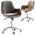 Black And Brown Leather Desk Chairs With Wooden Armrests Metal Bases And Wheels
