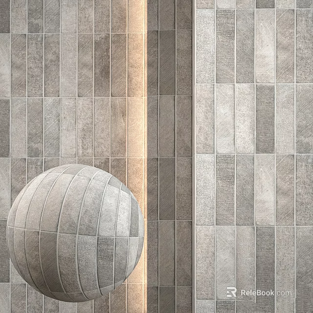 Grey Tile Floor With Textured Grey Walls And Spherical Decorative Sphere 3d model 
