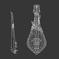 Vintage Wooden String Instruments With Decorative Metal Parts And Blue Accents