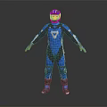 Man Wearing Blue Motorcycle Suit And Helmet In Full Body Protective Gear