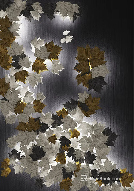 Decorative Maple Leaf Wall Decor In Brown Black And White Hanging Design 3d model 