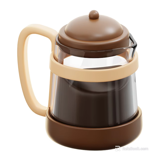 Dark Coffee In Transparent Glass Pot With Beige Handle And Brown Lid 3d model 