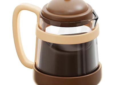 Dark Coffee In Transparent Glass Pot With Beige Handle And Brown Lid 3d model