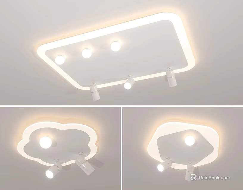 Modern Contemporary LED Ceiling Lights Featuring Unique Shapes And Integrated Spotlights 3d model