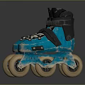 Fashionable Blue Roller Skates With Black Straps White Laces And Yellow Wheels