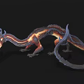 Mythical Dragon With Glowing Reddish Brown Body Blue Eyes And Long Tail