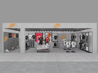 Nike Clothing Store Interior With Sportswear Display Racks And Mannequins 3d model