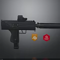 High Quality 3D Rendered Black Submachine Gun With Silencer And Scope