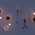 Modern Minimalist Brass Wall Lamps with Circular Linear Designs and Shadow Effects 3d model