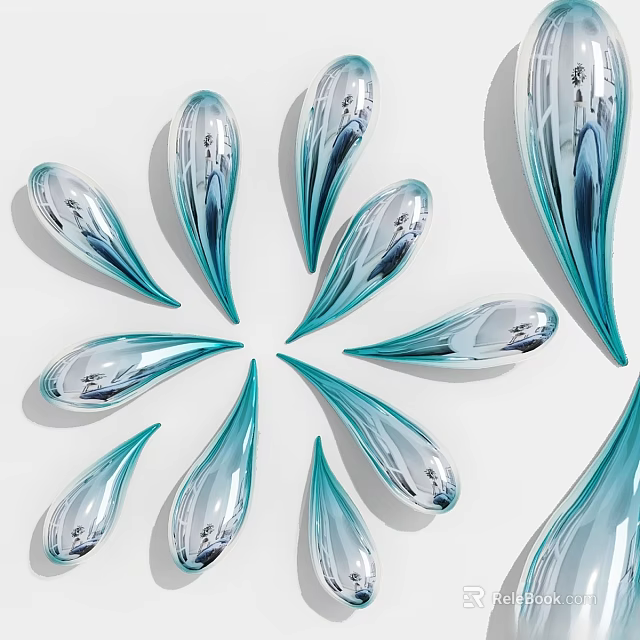 Blue Transparent Water Drop Shaped Wall Decor With Flower Like Arrangement On White Background 3d model 