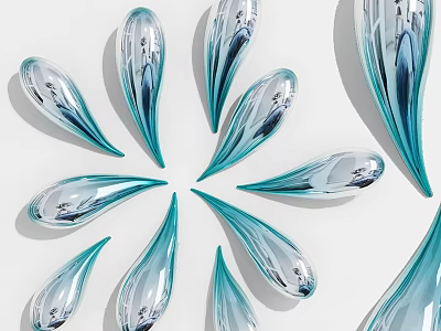 Blue Transparent Water Drop Shaped Wall Decor With Flower Like Arrangement On White Background 3d model