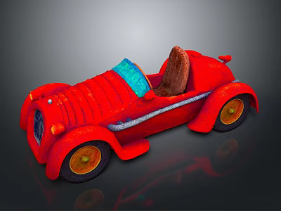 Stylish Red Convertible Toy Car Featuring Blue Windshield And Brown Seat 3d model