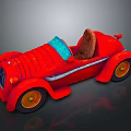 Stylish Red Convertible Toy Car Featuring Blue Windshield And Brown Seat
