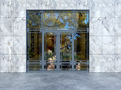 Modern Villa Balcony Design With Glass Doors Marble Wall And Green Plants 3d model