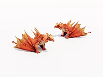 Two Orange Dragon 3D Models With Detailed Wings And Sculpted Bodies 3d model