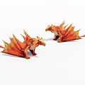 Two Orange Dragon 3D Models With Detailed Wings And Sculpted Bodies