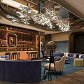Luxurious Bar Interior Design With Wine Rack Sofa Seating And Modern Chandelier