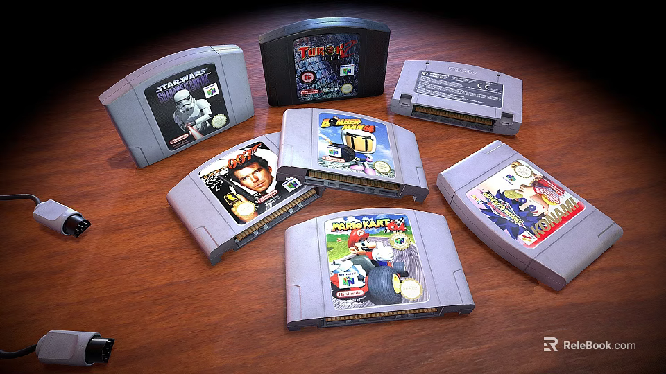 Retro Nintendo 64 Entertainment Electronics With Classic Video Game Cartridges 3d model 