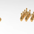 Golden Bowling Equipment Display Featuring A Shiny Ball And Upright Pins