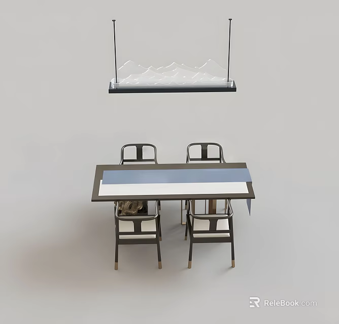Modern Minimalist Dining Table Set With Four Chairs And Hanging Light Fixture 3d model