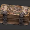 Colorful Decorative Box With Painted Floral And Figure Motifs And Antique Metal Clasps