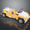 Yellow And White Building Block Electric Toy Car With Steering Wheel And Wheels