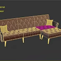 Luxury Tufted Brown Leather Sofa With Gold Metal Legs And Decorative Pillows