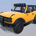 Yellow Off road SUV With Black Roof Rack Bumper And Large Tires