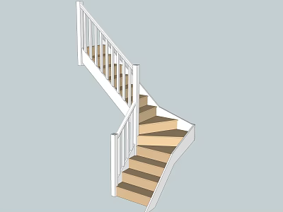 Curved Staircase Featuring White Railings And Wooden Steps Design 3d model