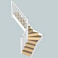 Curved Staircase Featuring White Railings And Wooden Steps Design