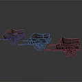 Three Vintage Wooden Handcart Models Retro Decorative Carriage Figurines Set
